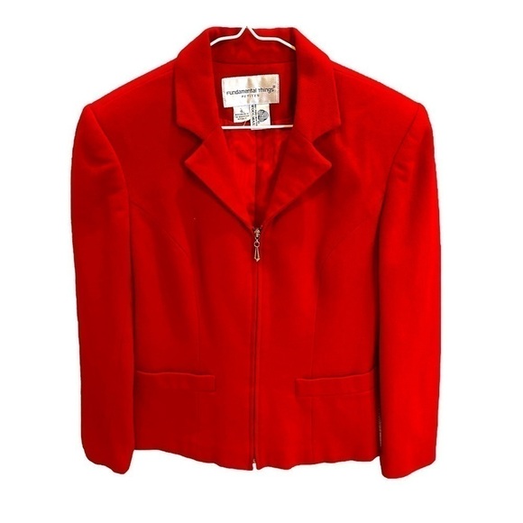 Vintage 90s Red 100% Wool Jacket Fundamental Things Zip Up Jacket Size 4 Petite - Picture 1 of 3
